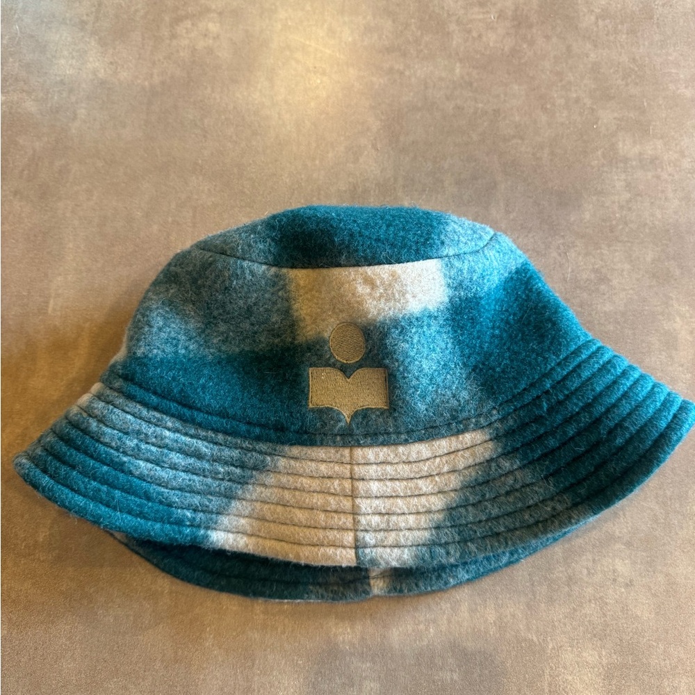 Isabel Marant Teal and Cream Wool Bucket Hat
